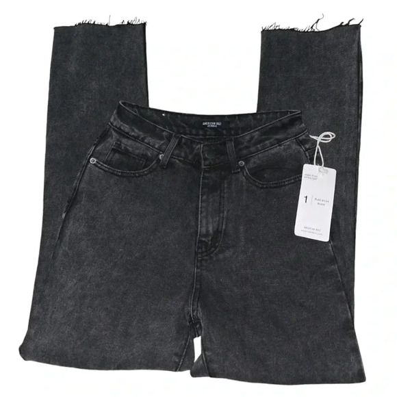 Juniors, American Bazi, high rise straight, distressed black jeans, size 1, NWT - Picture 5 of 5